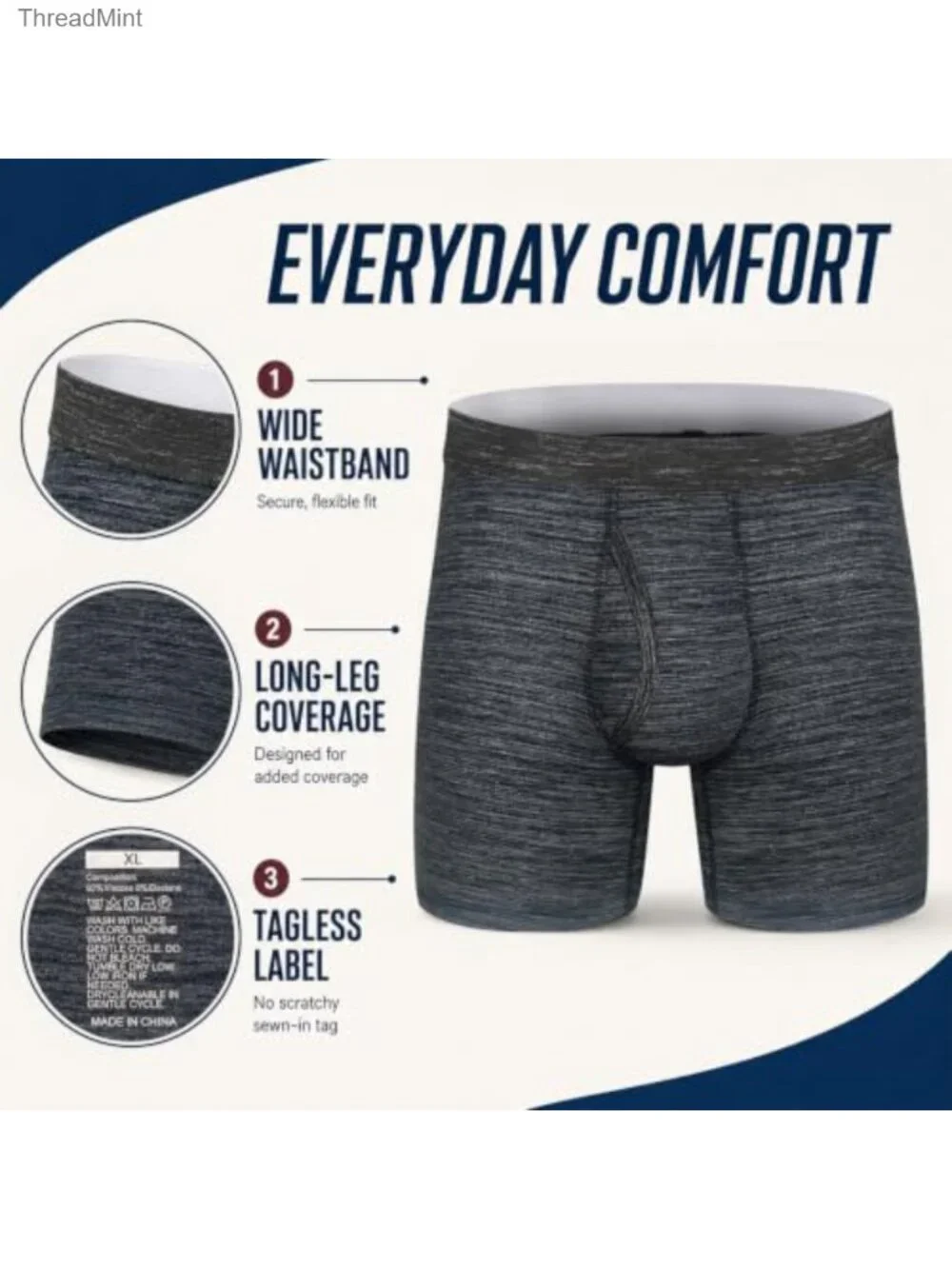 Men's Viscose Boxer Briefs Breathable Comfy Silk Waistband Fly 6''